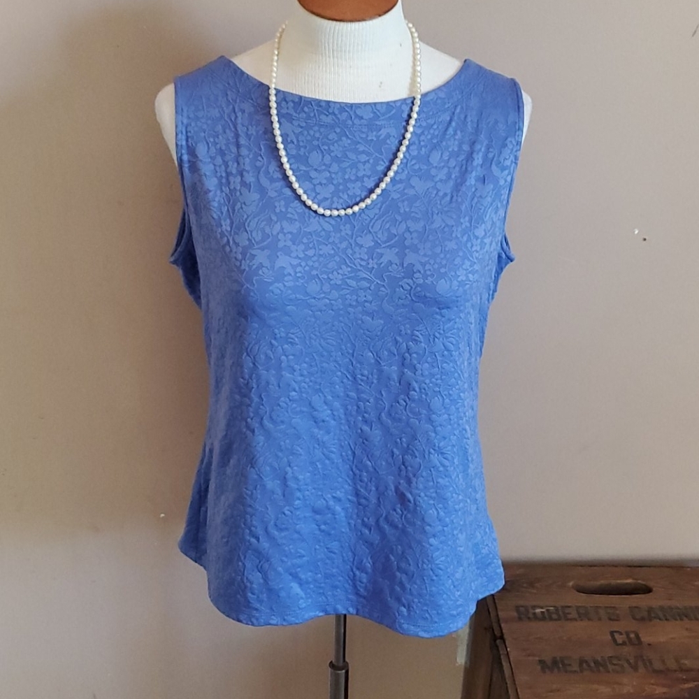 Liz Claiborne blue floral & bird print tanktop Lg